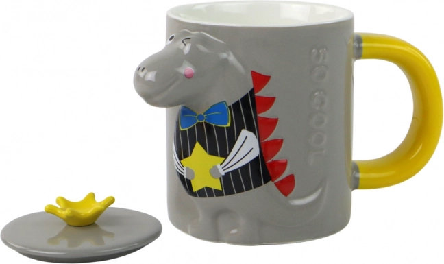 Mug en céramique avec couvercle dinosaure 400 ml, gris