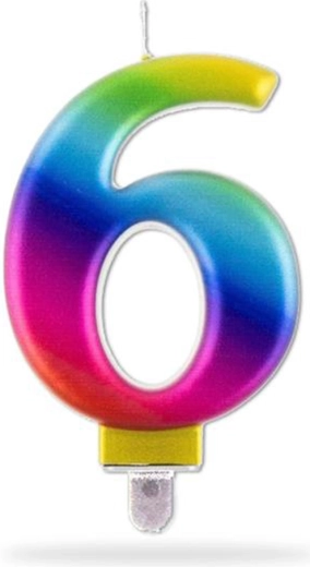 Bougie d’anniversaire arc-en-ciel numéro 6 pour gâteau, 7,5 cm
