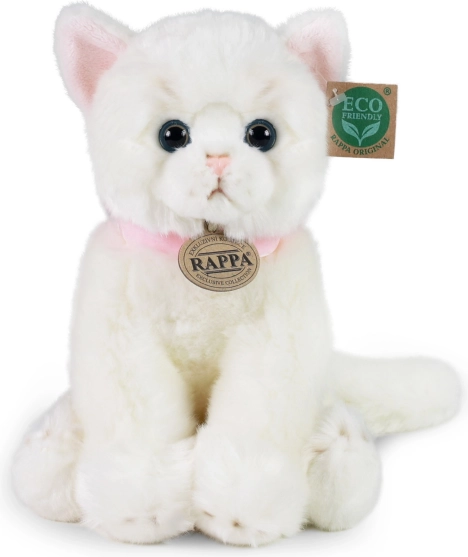 Rappa Chat blanc en peluche avec collier rose