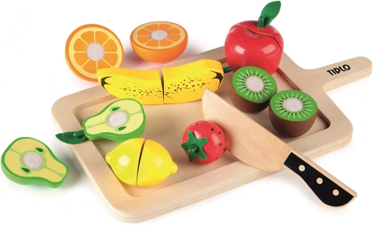 Planche à découper en bois Tidlo avec fruits pour enfants