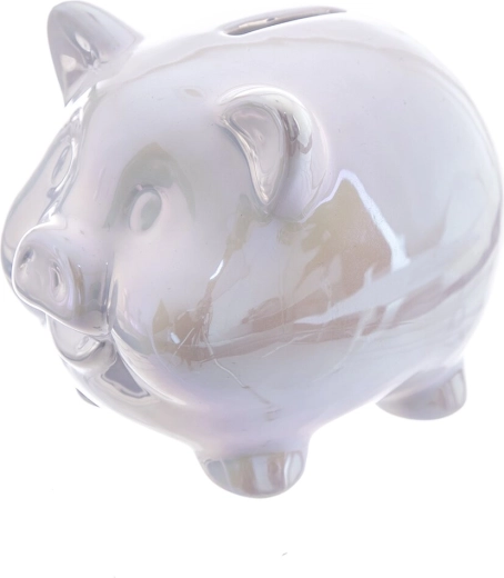 Tirelire en céramique en forme de cochon, nacre blanche 14 × 11 × 11 cm