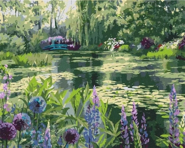 Peinture par numéros Petit lac en forêt avec des nénuphars 40 × 50 cm