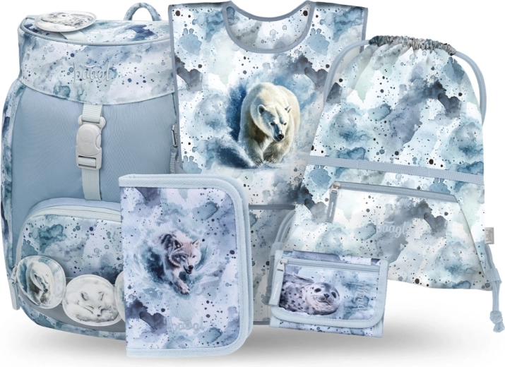 Ensemble scolaire BAAGL Airy Polar 5 pièces : sac à dos, trousse, sac, tablier et porte-monnaie en matériaux recyclés