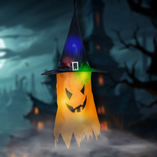 Décoration LED suspendue d’Halloween en forme de fantôme jaune