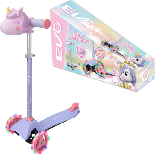 EVO Light Up Mini Cruiser trottinette tricycle pour enfants avec roues LED Licorne