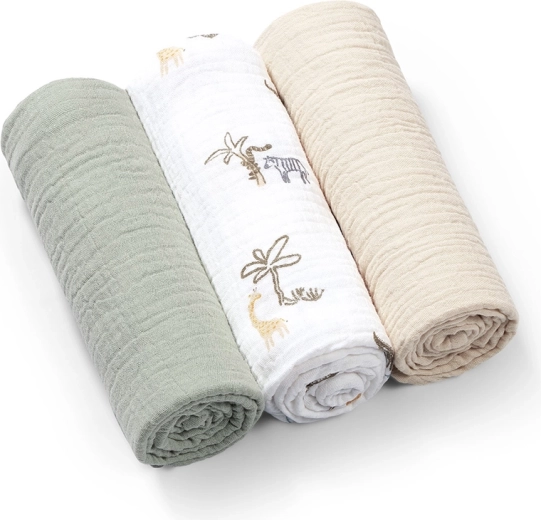 BabyOno langes en mousseline Super Soft, lot de 3, verts, 70 × 70 cm