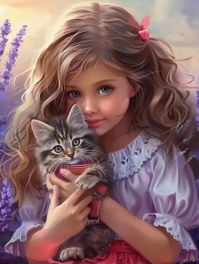 Peinture diamant Norimpex – fille avec chat 30 × 40 cm