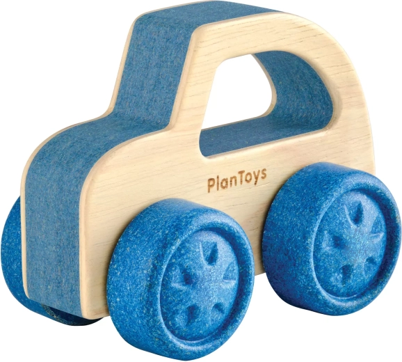 PlanToys petite voiture en bois (voiture de tourisme) bleue - 1 pièce