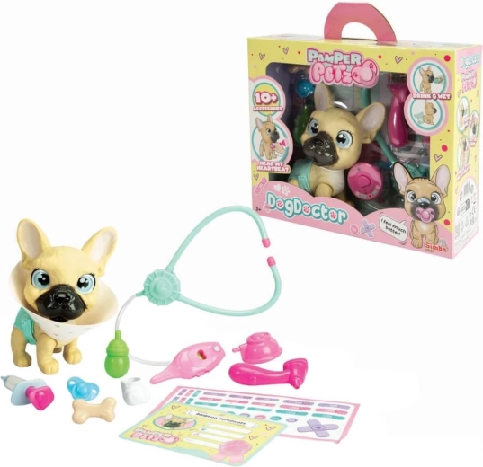 Figurine PAMPER PETZ set vétérinaire avec bouledogue français