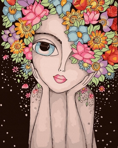 Norimpex peinture par numéros Femme avec fleurs 40 × 50 cm