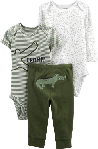 Ensemble 3 pièces pour bébé Carter’s Green Croc – 2 bodies et pantalon de jogging