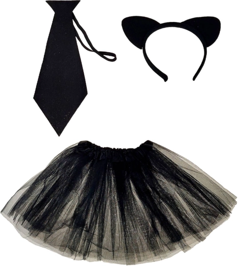 Ensemble de carnaval chatte noire avec jupe, serre-tête et cravate