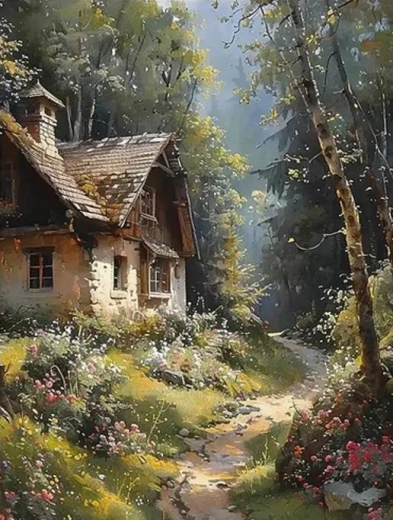 Norimpex peinture par numéros Cabane sur un chemin forestier 40 × 50 cm