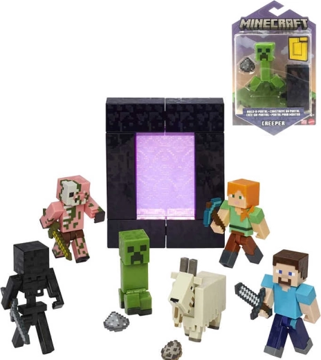Figurine articulée Mattel Minecraft Build-A-Portal 8 cm avec accessoires (différents modèles) - 1 pièce