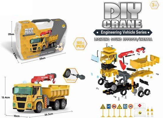 Voiture grue à assembler – kit de construction 104 pièces avec lumière et son