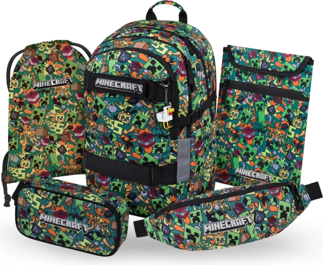 Baagl set scolaire 5 pcs Minecraft Chaos – sac à dos, trousse, sac de sport, banane et étui