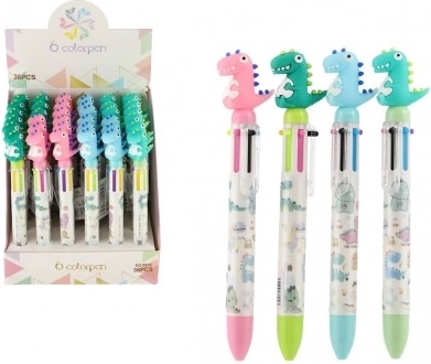 Stylo multicolore avec dinosaures 6-en-1, 17 cm