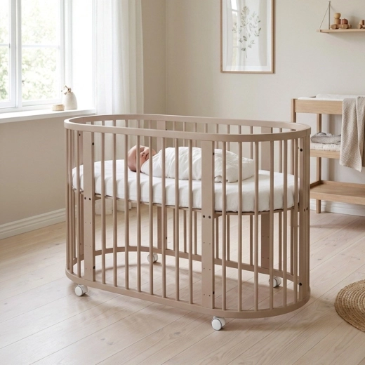 Lit bébé évolutif 3-en-1 ovale avec matelas, coloris cachemire