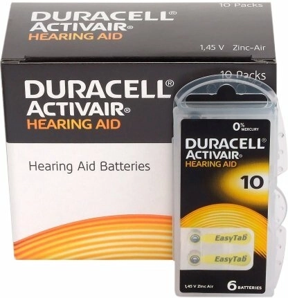 Piles pour appareils auditifs DURACELL Activair 10, 6 pcs