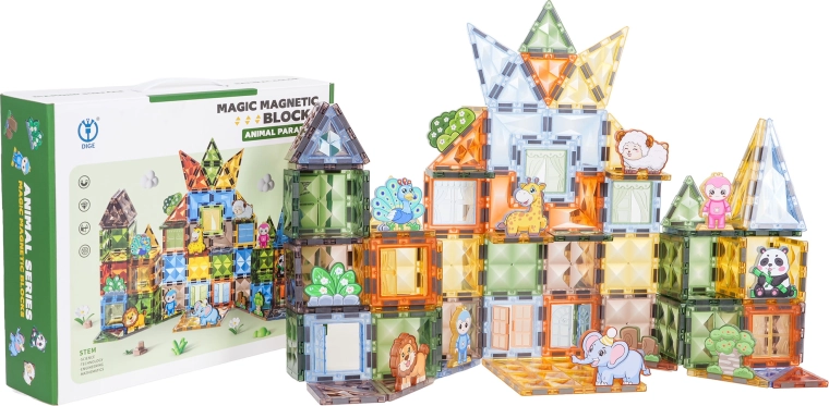 Jeu de construction magnétique pour enfants 116 pièces avec animaux