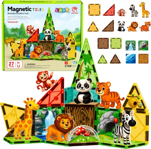 Pièces de construction magnétiques Zoo – animaux sauvages de la jungle (27 pièces)