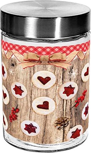 Bocal en verre TORO 1100 ml avec motif de biscuits de Noël