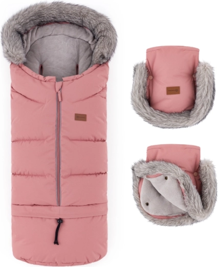 Petite&Mars set d’hiver : chancelière Arctic 4v1 et gants de poussette Furry old rose