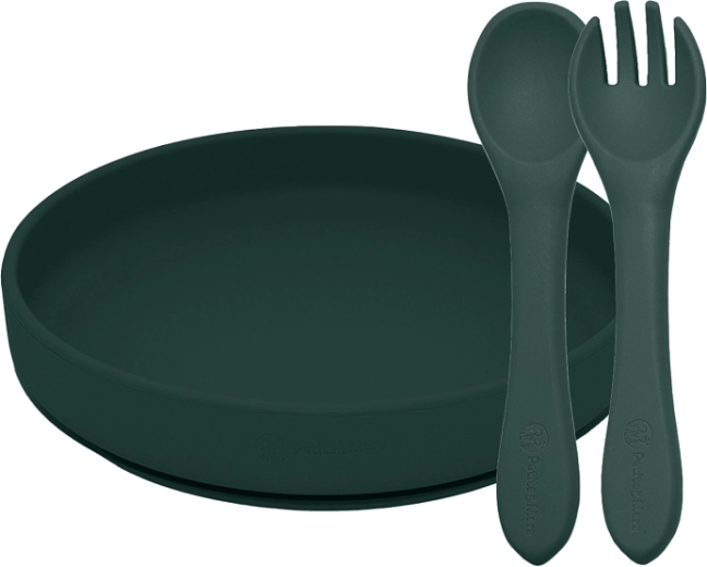Petite&Mars set de repas en silicone pour enfants TAKE&MATCH – assiette à ventouse et couverts, Misty Green