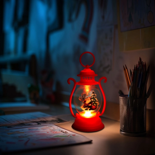 Lanterne décorative de Noël avec le Père Noël, rouge
