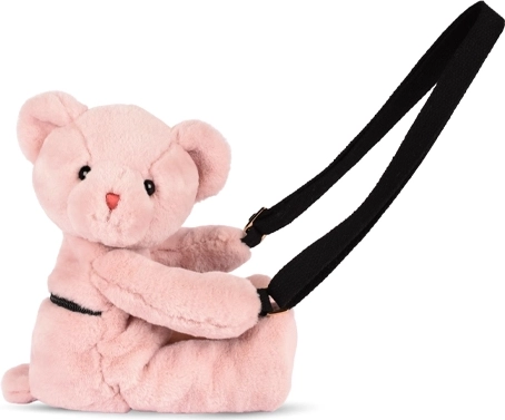 Sac bandoulière en peluche Doudou ours rose 30 cm