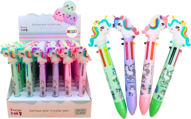 Stylo automatique multicolore avec licorne, 3 couleurs
