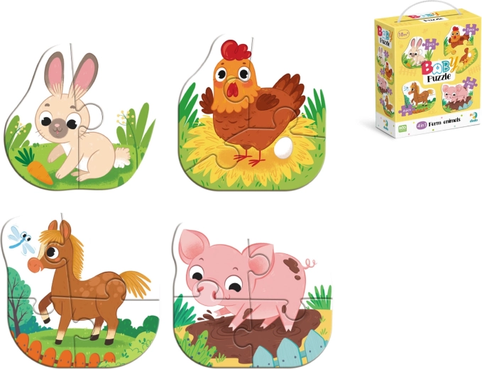 Puzzle pour enfants – animaux de la ferme, 4 images, 13 pièces