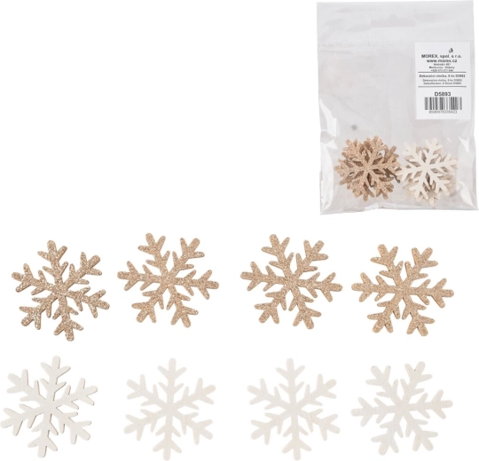 Flocons de neige en bois blanc/marron 4 cm, 8 pcs