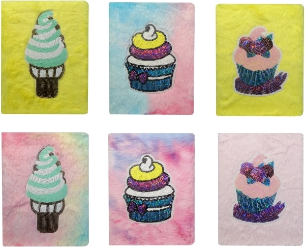 Journal en peluche avec cupcakes et glaces à paillettes