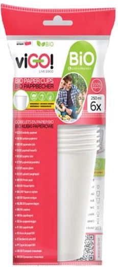Gobelets en papier bio 250 ml VIGO, 6 pcs