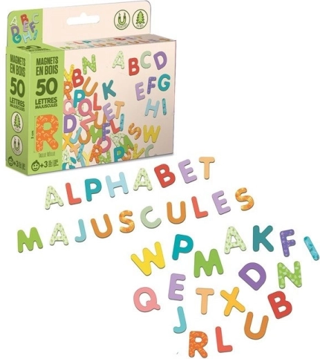 Jeujura lettres majuscules magnétiques en bois – 50 pièces
