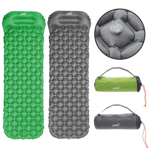 Matelas de randonnée gonflable avec oreiller intégré 190 × 56 × 5,5 cm, gris/vert