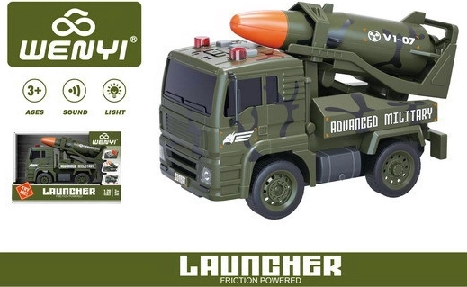 Véhicule militaire à friction avec roquette, effets lumineux et sonores, 19 cm