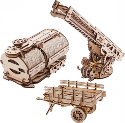 Accessoires UGEARS pour camion UGM-11 – échelle de pompier, benne et citerne (modules mécaniques 3D en bois)