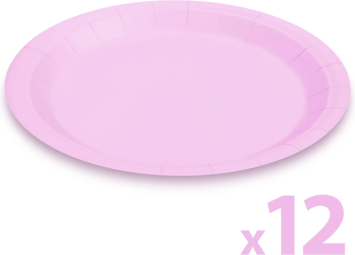 Lot de 12 assiettes en papier roses, 23 cm