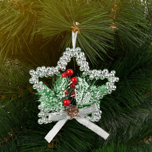 Décoration de Noël suspendue en forme d’étoile argentée, 10 cm