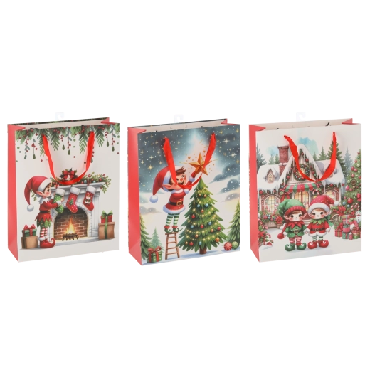 Sac cadeau de Noël lutin de Noël, motifs assortis, 42 × 48 × 16 cm, 12 pcs