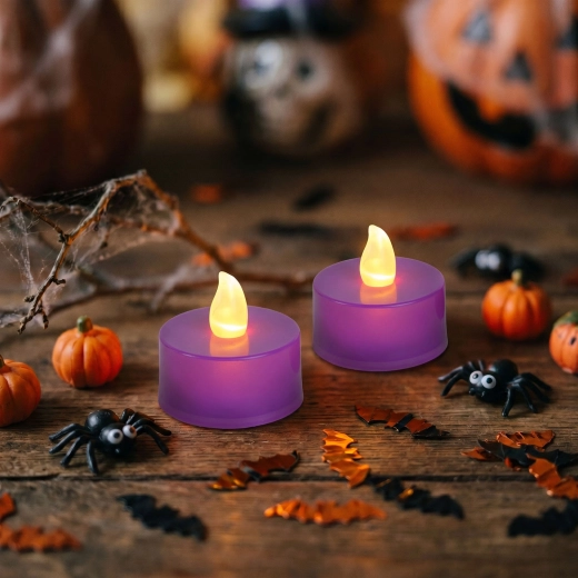 Bougies chauffe-plat LED violettes pour Halloween, 2 pièces