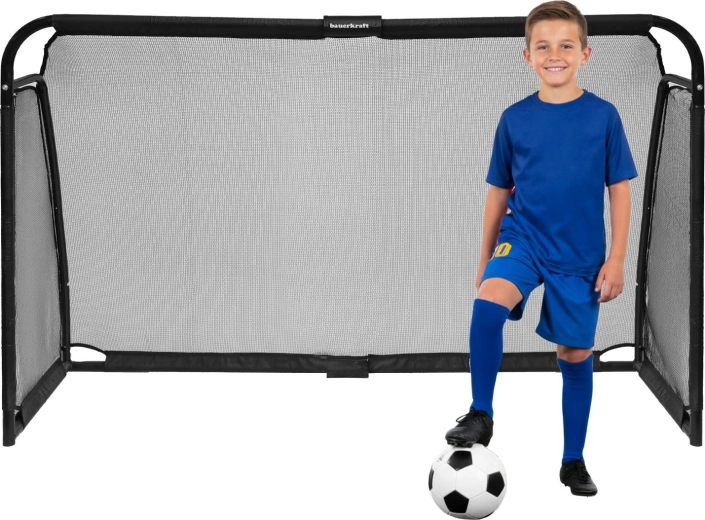 But de football en acier Bauerkraft avec filet d’entraînement 180 × 120 × 60 cm, noir
