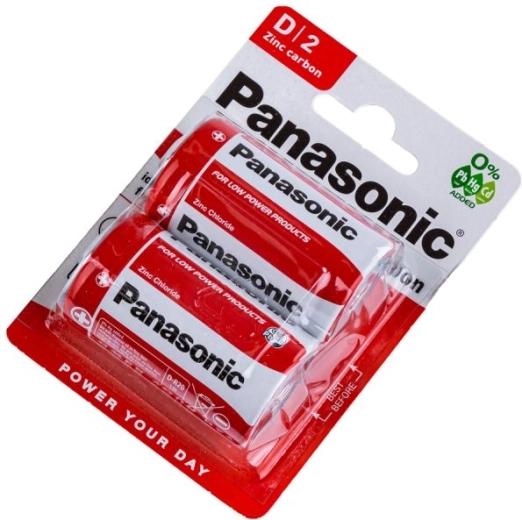 Pile zinc-carbone Panasonic Red Zinc R20 1,5 V (blister 2 pièces)