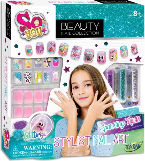 Coffret stylé de nail art avec paillettes et autocollants TASIA