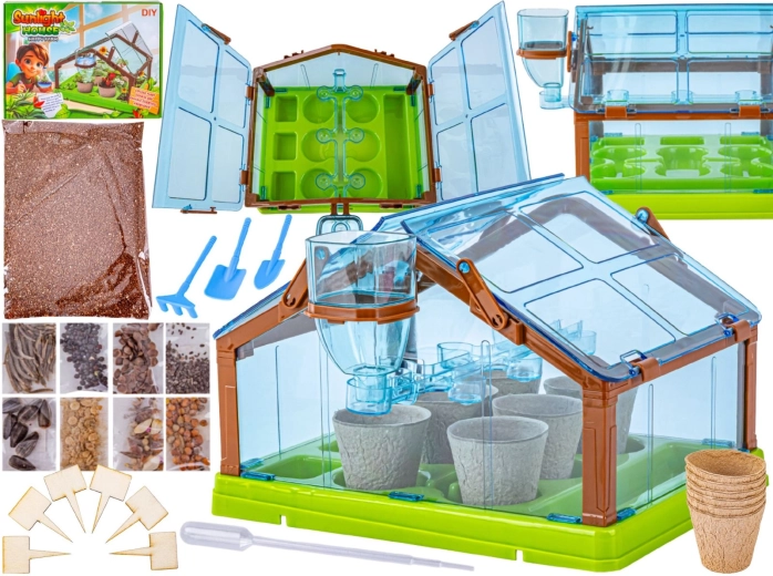 Mini serre pour enfants avec graines et outils de jardinage (bleu-vert) - 1 pièce