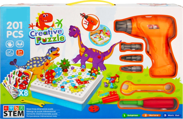Kit de construction STEM créatif avec perceuse dinosaures – 201 pièces