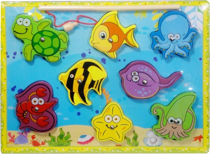Puzzle en bois avec canne magnétique – animaux marins