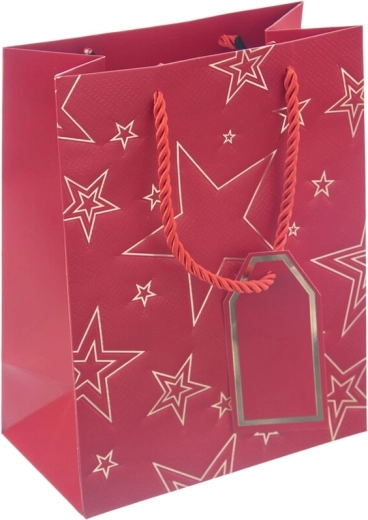 Sac cadeau en papier à motif d’étoiles, rouge 18 × 10 × 23 cm